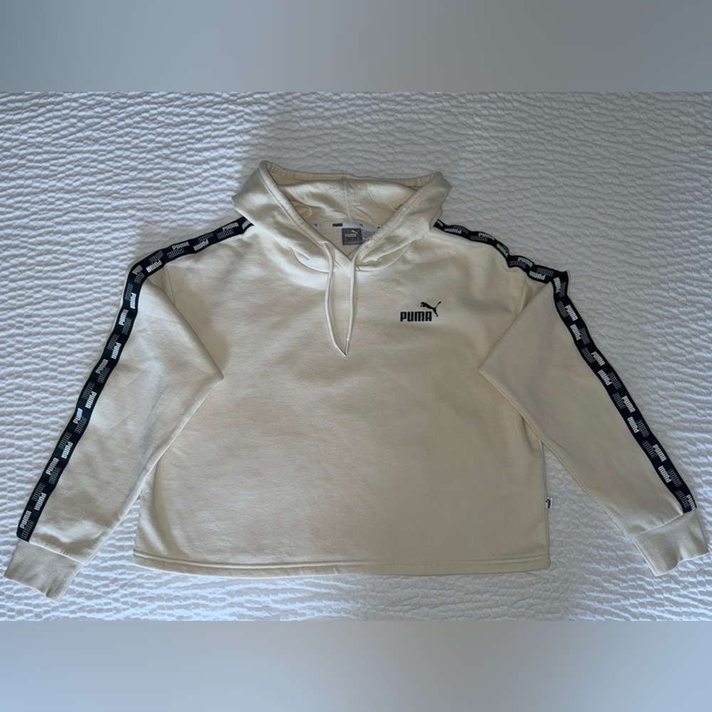 Puma Cream Cropped Hoodie with Black Accents